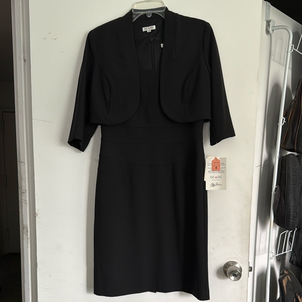 OC by OC Oleg Cassini Black Sheath Dress LBD 3/4 Sleeve Bolero Jacket NWT Sz 4